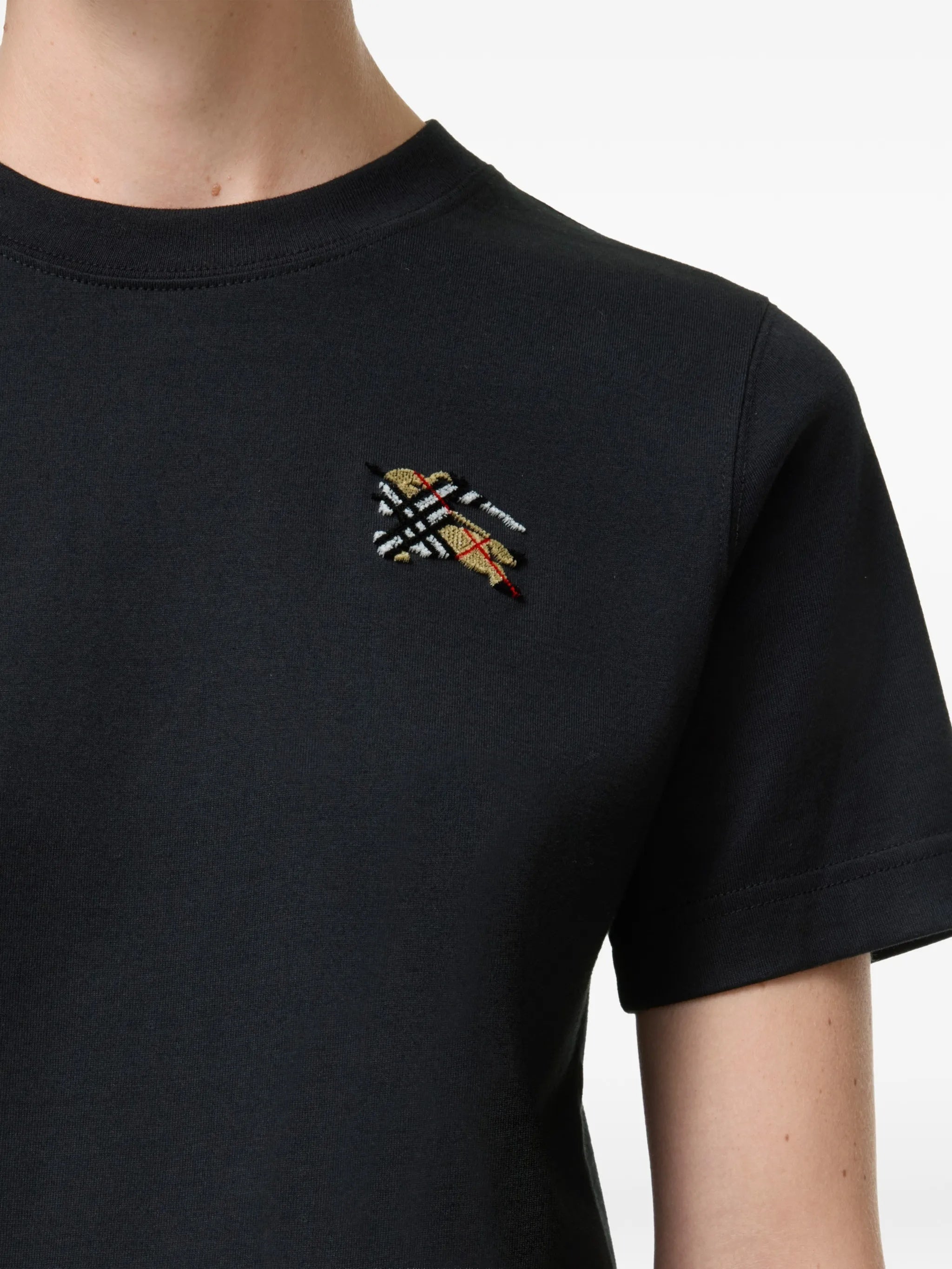 Black T-Shirt Embroidered Patch Top