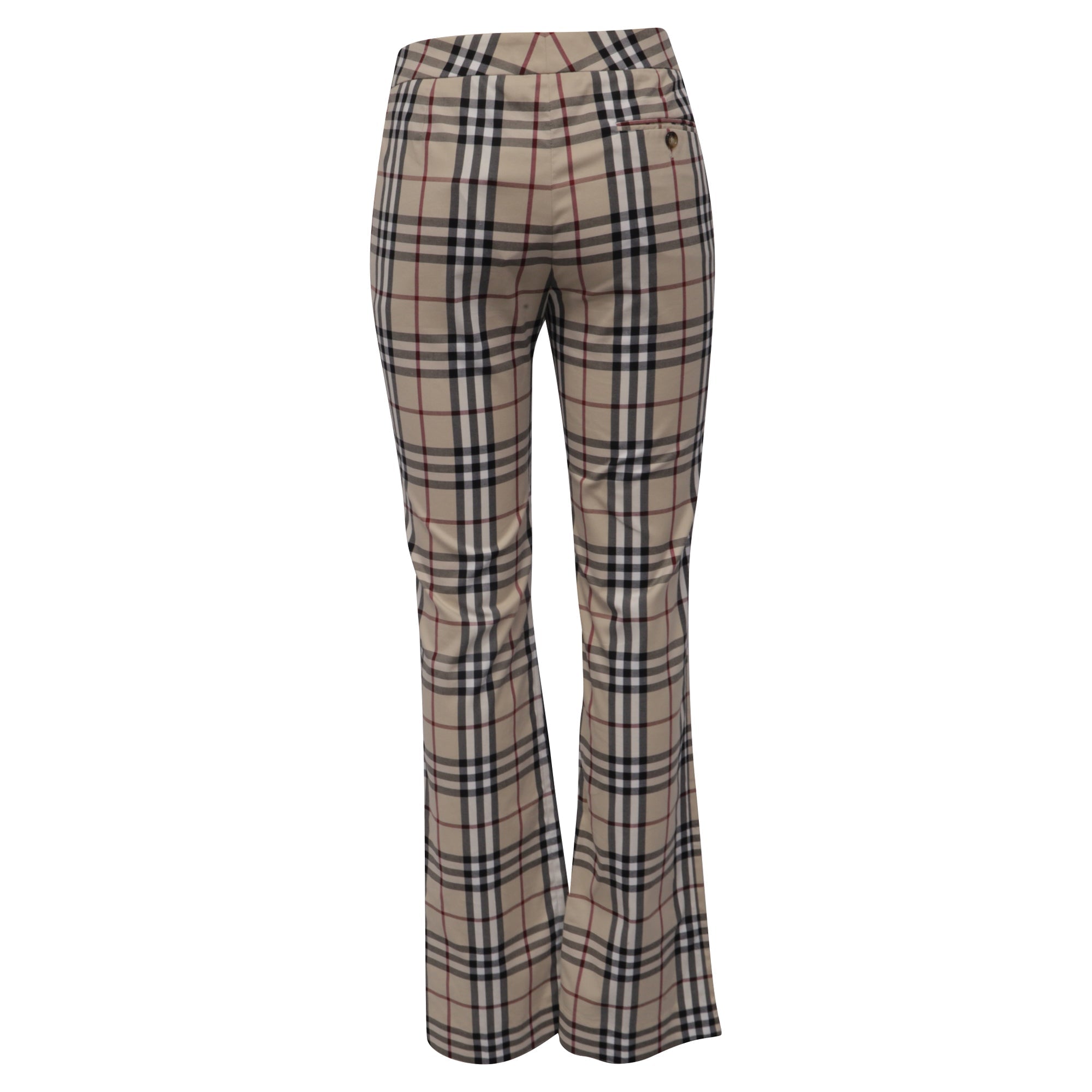 Burberry Vintage Check Flared Trousers in Beige Cotton
