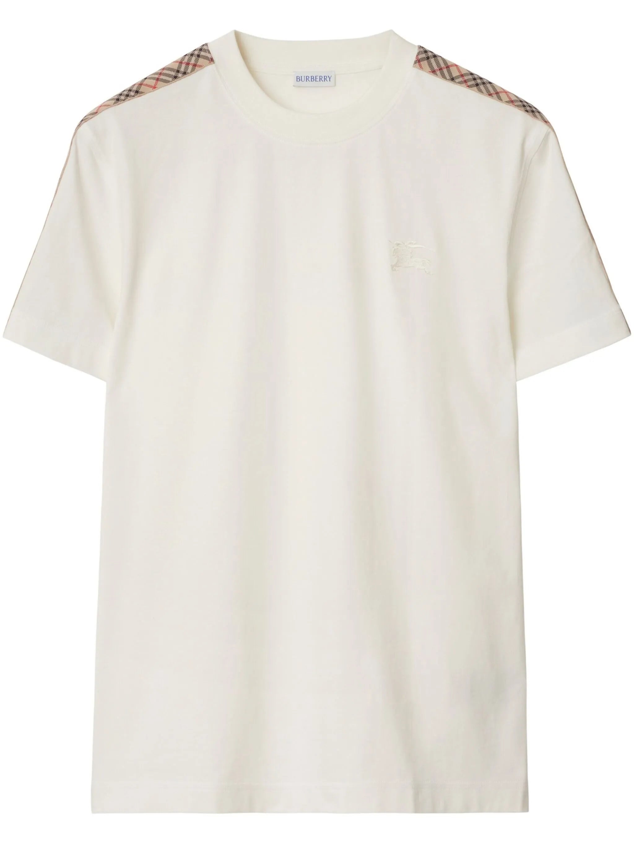 BURBERRY Check Trim Cotton T-shirt Chalk White