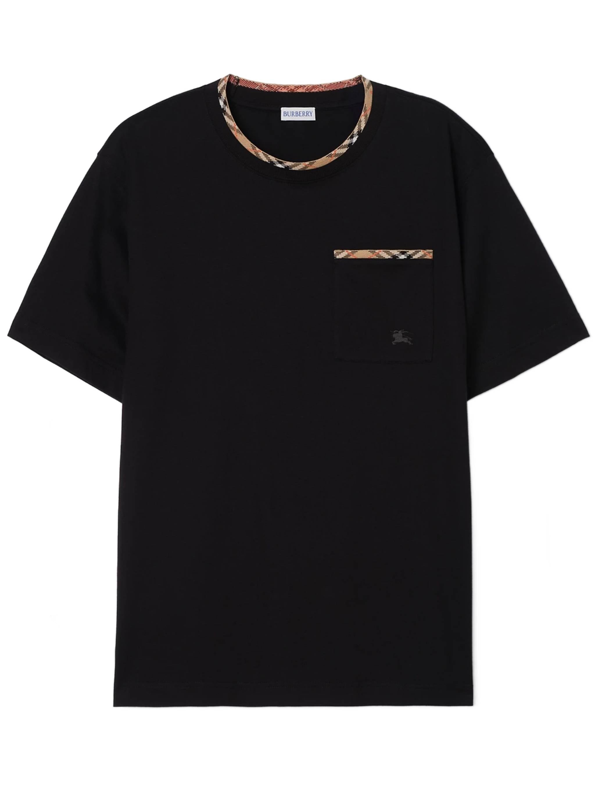 Black Ryan Checkered Trim Cotton T-Shirt