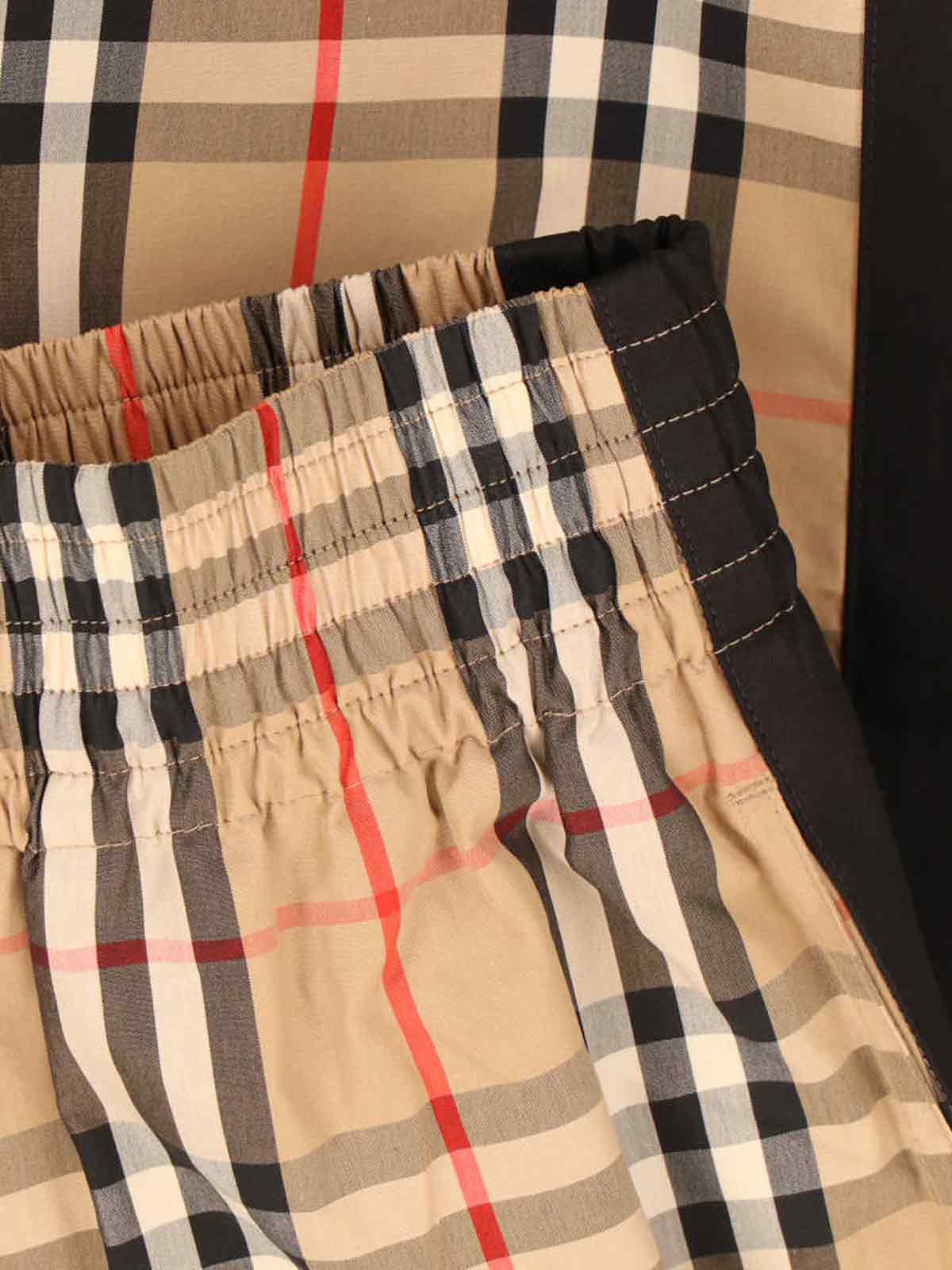 Beige Cotton Sport Pants With Multicolor Check Pattern And Contrast Stripes