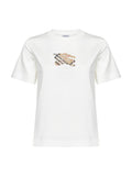 Burberry Women Chalk White Cotton Ekd Check T-Shirt