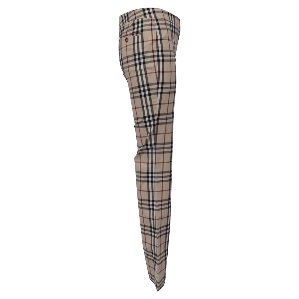 Burberry Vintage Check Flared Trousers in Beige Cotton