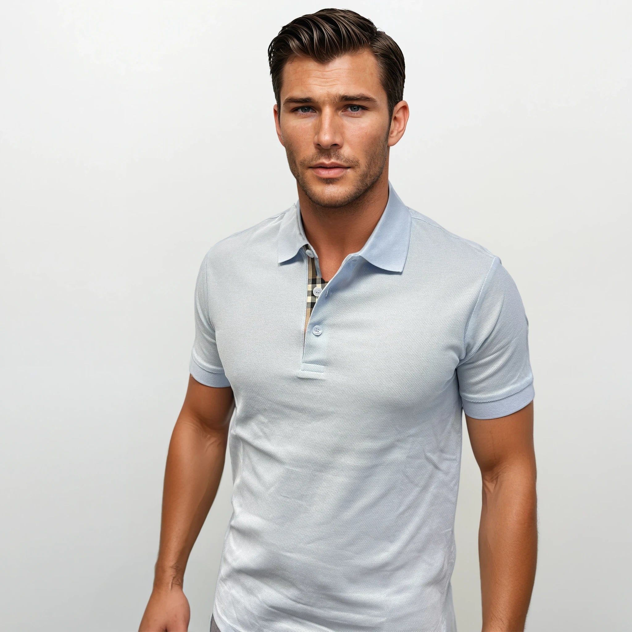 Burberry 'Hartford' Check Polo Light Blue