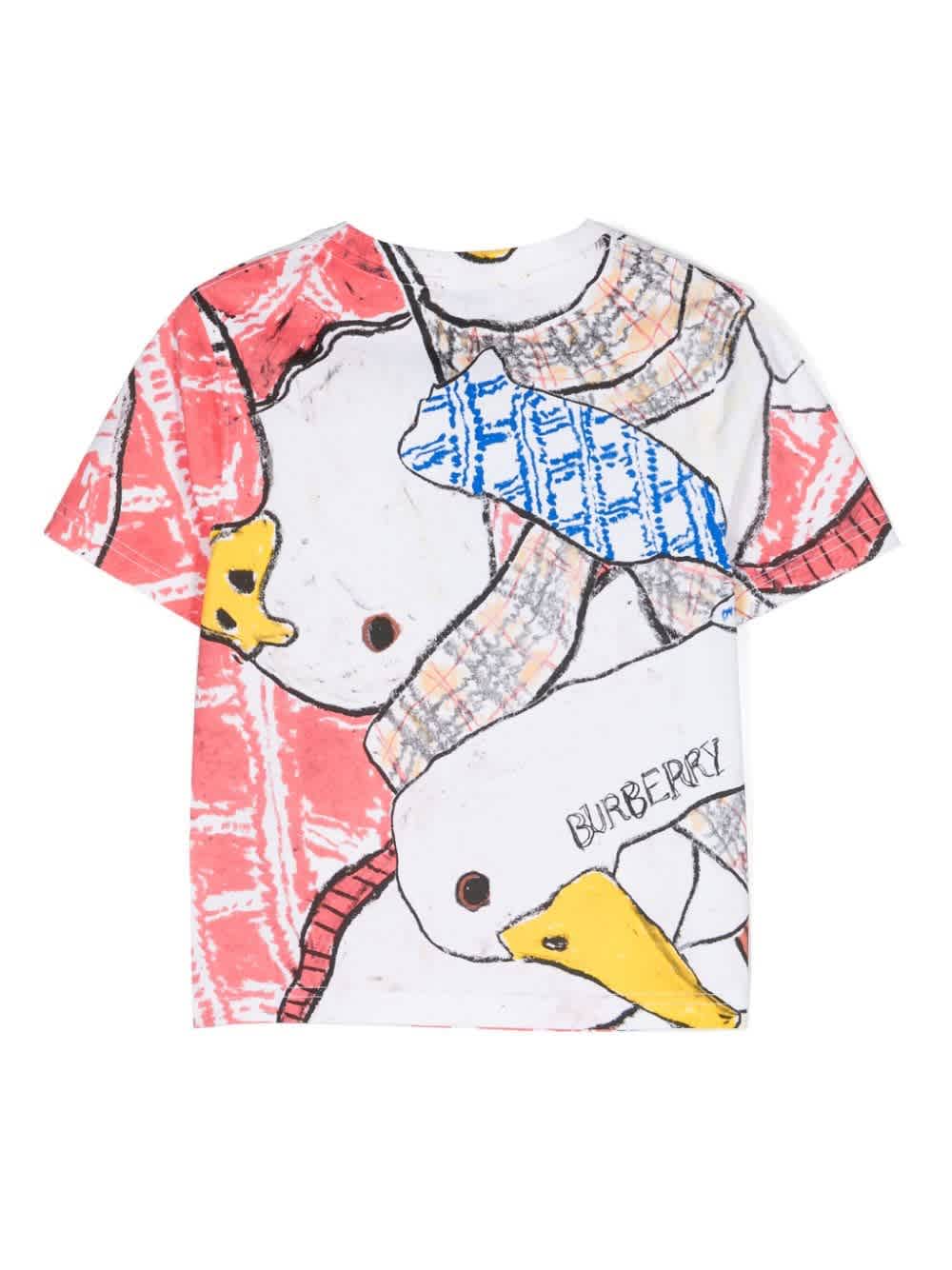 Burberry Girls Goose Illustration Printed Cotton T-Shirt
