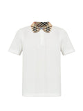 White Evan Cotton Plaid Collar Polo Shirt